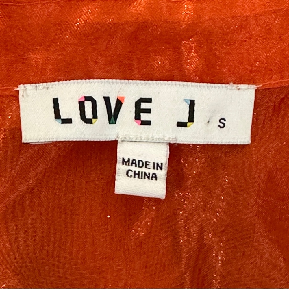 Love J Button Down Organza Top Womens S Orange Sheer Puff Sleeve Retro Festival - Picture 4 of 6